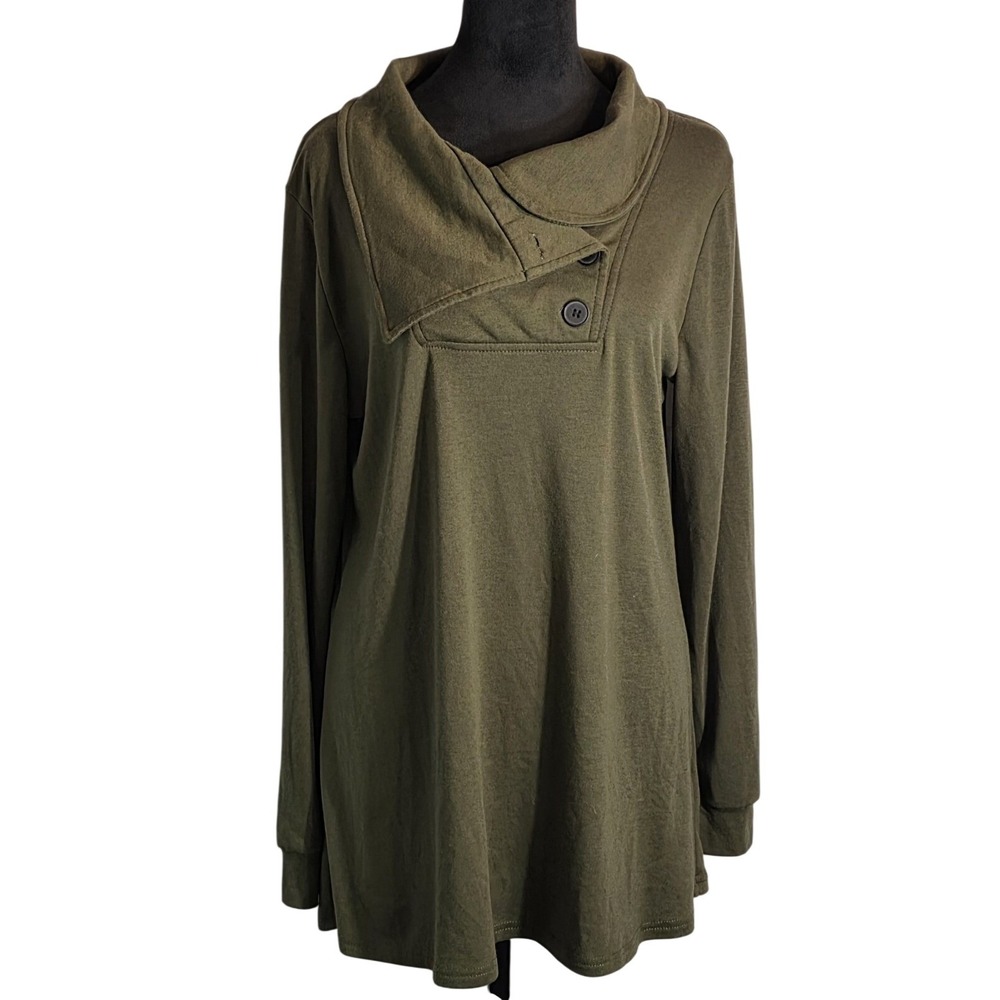 Bluetime Women's Fall Long Sleeve Cowl Neck Button Tunic Tops Lightweight Sweats